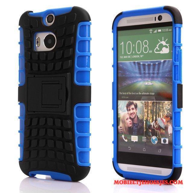 Htc One M8 Anti-fall Hoesje Telefoon Bescherming Mobiele Telefoon Siliconen Ondersteuning Blauw