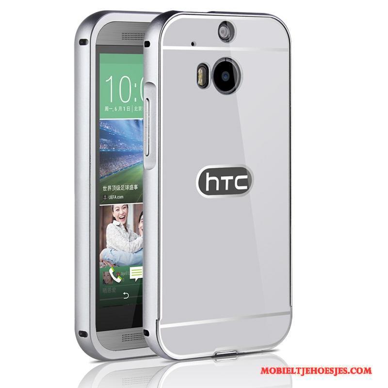 Htc One M8 Omlijsting Tempereren Hoesje Metaal Telefoon Bescherming Zilver