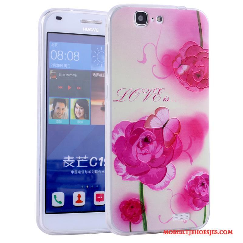 Huawei Ascend G7 Anti-fall Zacht All Inclusive Roze Hoesje Telefoon Spotprent Siliconen