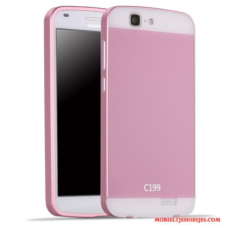 Huawei Ascend G7 Metaal Roze Hoesje Telefoon Omlijsting Achterklep