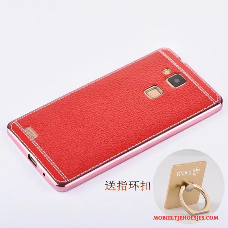 Huawei Ascend Mate 7 Hoesje Zacht Patroon Mobiele Telefoon Rood Leer Hoes Plating