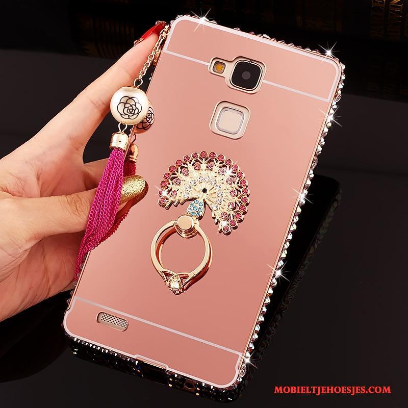 Huawei Ascend Mate 7 Strass Hoesje Bescherming Spiegel Roze Hard Trend