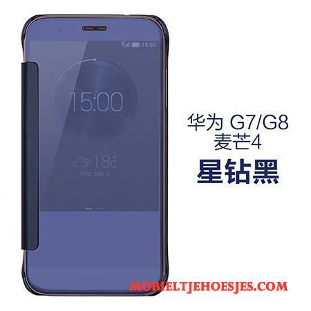 Huawei G7 Plus Bescherming Leren Etui Draak Hoesje Telefoon Spiegel Folio Purper
