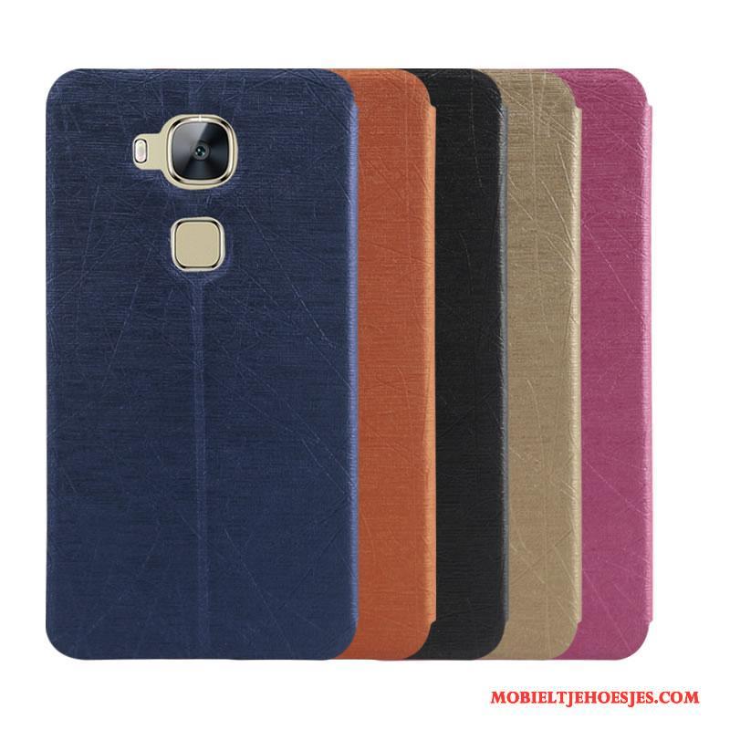 Huawei G7 Plus Donkerblauw Folio Leren Etui Mobiele Telefoon Kleur Hoesje Telefoon Anti-fall