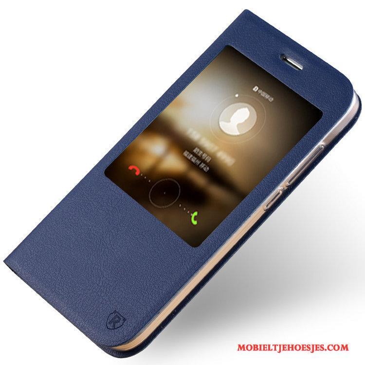 Huawei G7 Plus Folio Hoesje Telefoon Leren Etui Blauw