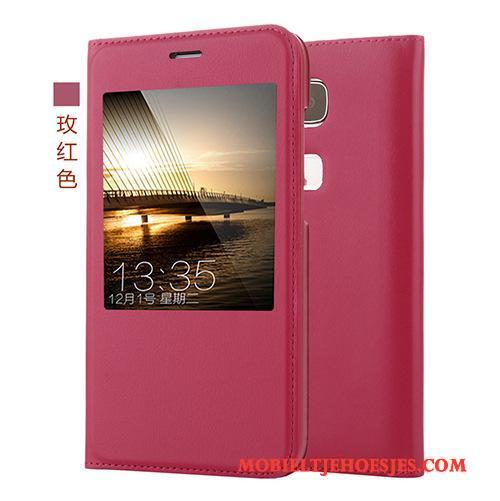 Huawei G7 Plus Hoes Hoesje Telefoon Mobiele Telefoon Windows Leren Etui Rood