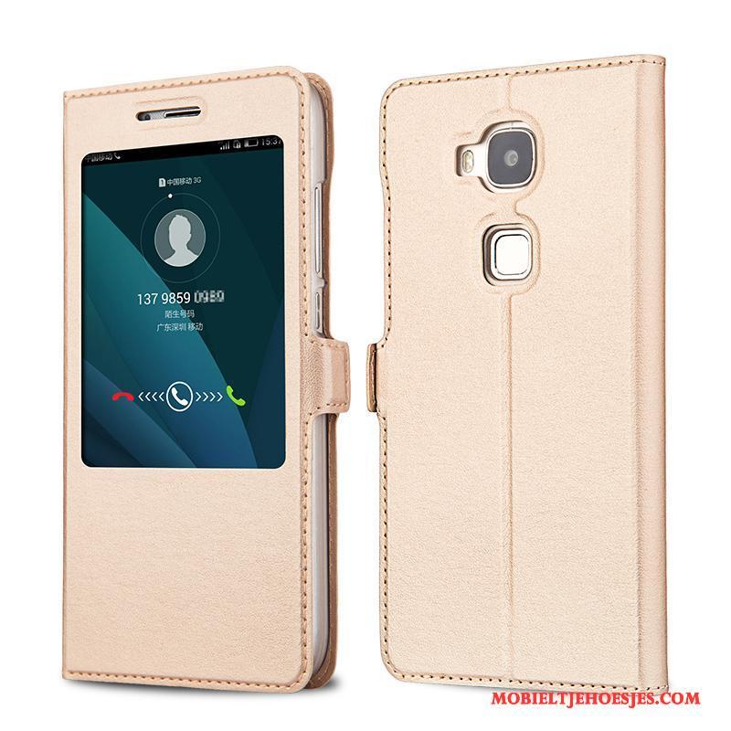 Huawei G7 Plus Hoes Mobiele Telefoon Mesh Goud Bescherming Folio Hoesje Telefoon