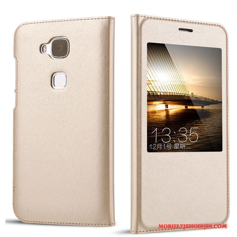 Huawei G7 Plus Leren Etui Goud Hoesje Telefoon Echt Leer Bescherming Folio