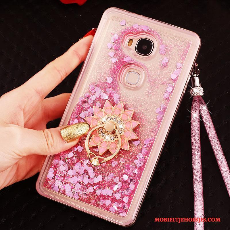 Huawei G9 Plus Doorzichtig Bescherming Roze Ring Met Strass Hoesje Telefoon Trend