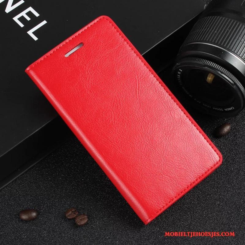 Huawei G9 Plus Echt Leer Rood Anti-fall Hoes Clamshell Leren Etui Hoesje Telefoon