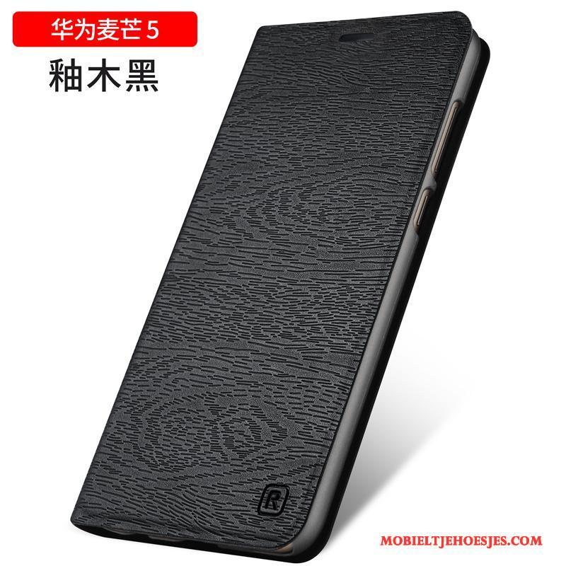 Huawei G9 Plus Hoesje Telefoon Leren Etui Bescherming Zwart Anti-fall Folio