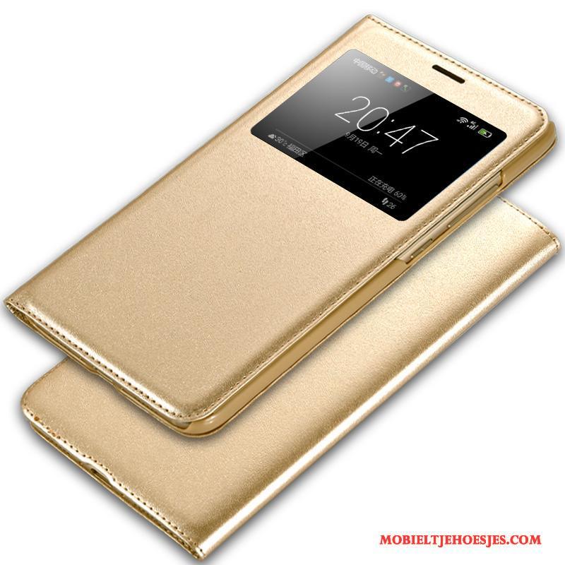 Huawei G9 Plus Hoesje Telefoon Leren Etui Folio Goud Bescherming