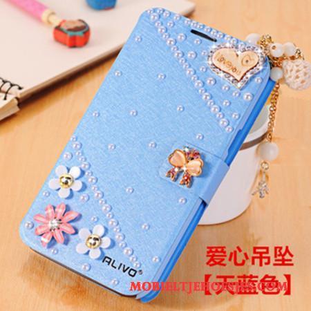 Huawei G9 Plus Met Strass Clamshell Hoesje Telefoon Leren Etui Anti-fall Bescherming Lichtblauw