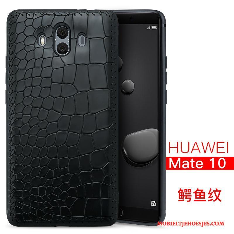 Huawei Mate 10 Hoesje Leren Etui Hoes Mobiele Telefoon Anti-fall Bescherming Zwart Kwaliteit