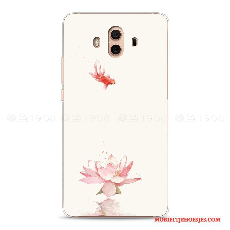 Huawei Mate 10 Hoesje Roze Kunst Zacht Bloemen Reliëf Hoes Chinese Stijl