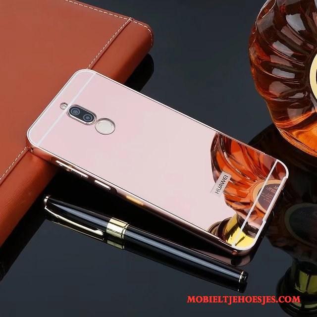 Huawei Mate 10 Lite Metaal Omlijsting Roze Spiegel Bescherming Achterklep Hoesje Telefoon