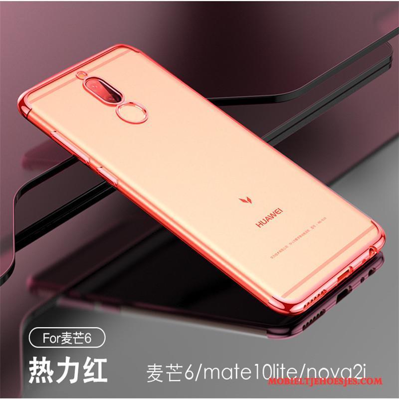 Huawei Mate 10 Lite Plating Zacht All Inclusive Rood Siliconen Hoesje Telefoon Doorzichtig