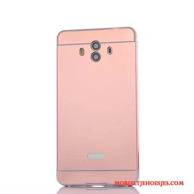 Huawei Mate 10 Pro Hoesje Hoes Spiegel Achterklep Roze Omlijsting Bescherming Metaal