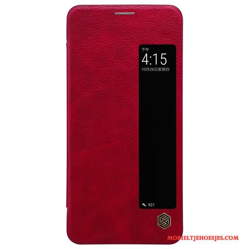 Huawei Mate 10 Pro Hoesje Mini Leren Etui Accessoires Rood Wakker Worden Mobiele Telefoon Folio