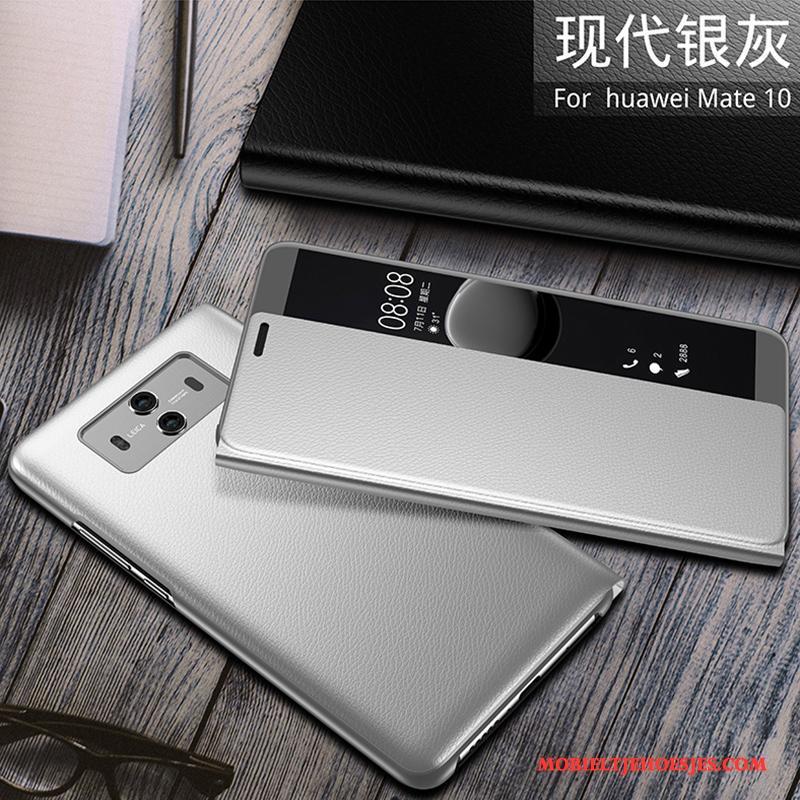 Huawei Mate 10 Zilver Leren Etui Anti-fall Hoes Hoesje Telefoon Folio Bescherming