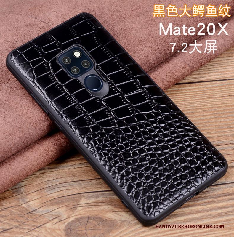 Huawei Mate 20 X Echt Leer Zwart Mobiele Telefoon Hoes Hoesje Leren Etui Bescherming