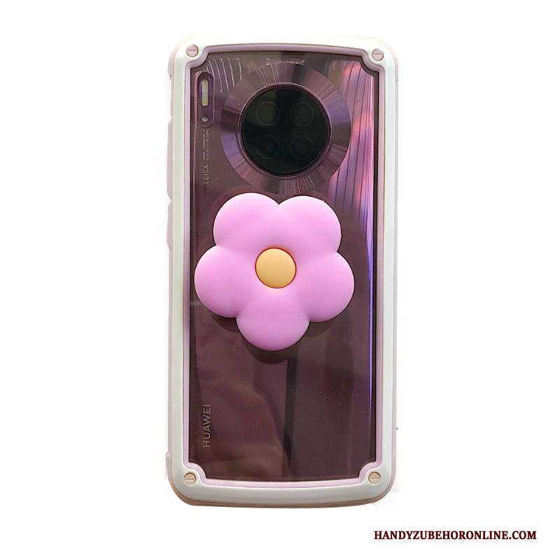 Huawei Mate 30 Pro Bloemen Eenvoudige Hoesje Telefoon Ondersteuning Doorzichtig Omlijsting Roze