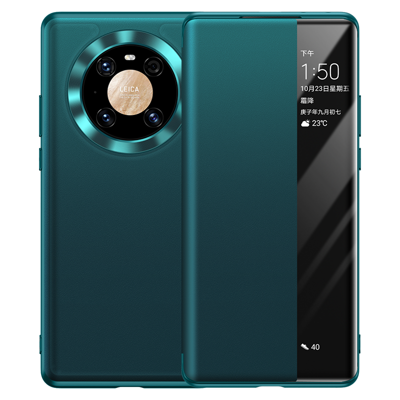 Huawei Mate 40 Hoesje Telefoon Clamshell Bescherming Leer Echt Leer Groen