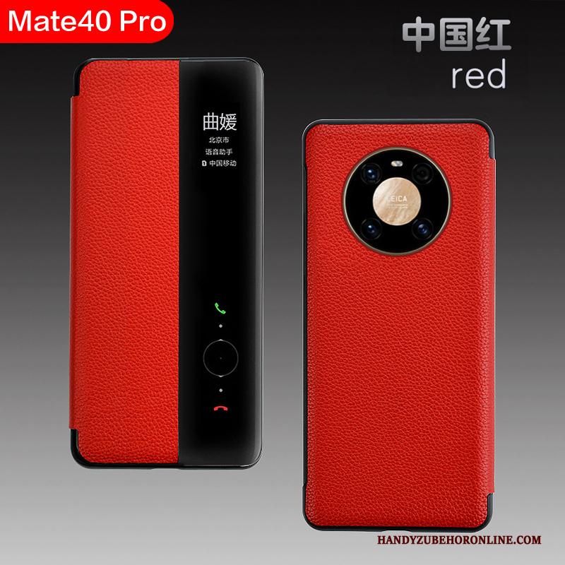 Huawei Mate 40 Pro High End Bedrijf Hoesje Telefoon All Inclusive Anti-fall Rood Leren Etui