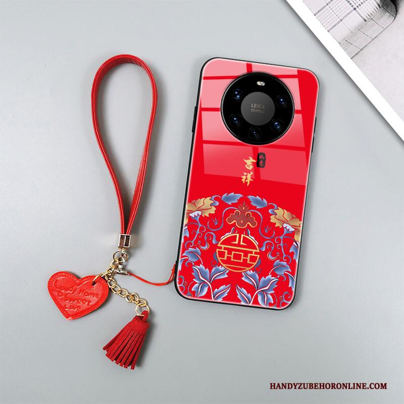 Huawei Mate 40 Pro+ Hoesje Siliconen Net Red Anti-fall Rood Persoonlijk Trendy Merk All Inclusive