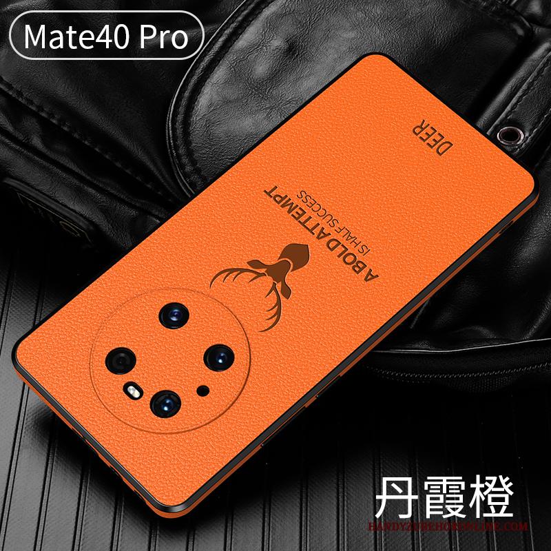 Huawei Mate 40 Pro Leren Etui Scheppend Anti-fall Hoesje Siliconen Oranje All Inclusive