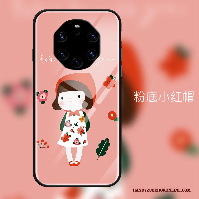 Huawei Mate 40 Rs Hoesje Gehard Glas Spiegel Rood Roze Vers Bloemen Kunst