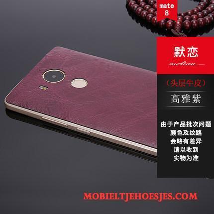 Huawei Mate 8 Metaal Hoesje Telefoon Omlijsting Purper Echt Leer Dun Bescherming