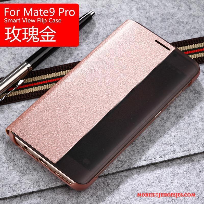 Huawei Mate 9 Pro Clamshell Leren Etui Goud Hoes Bescherming Hoesje Telefoon