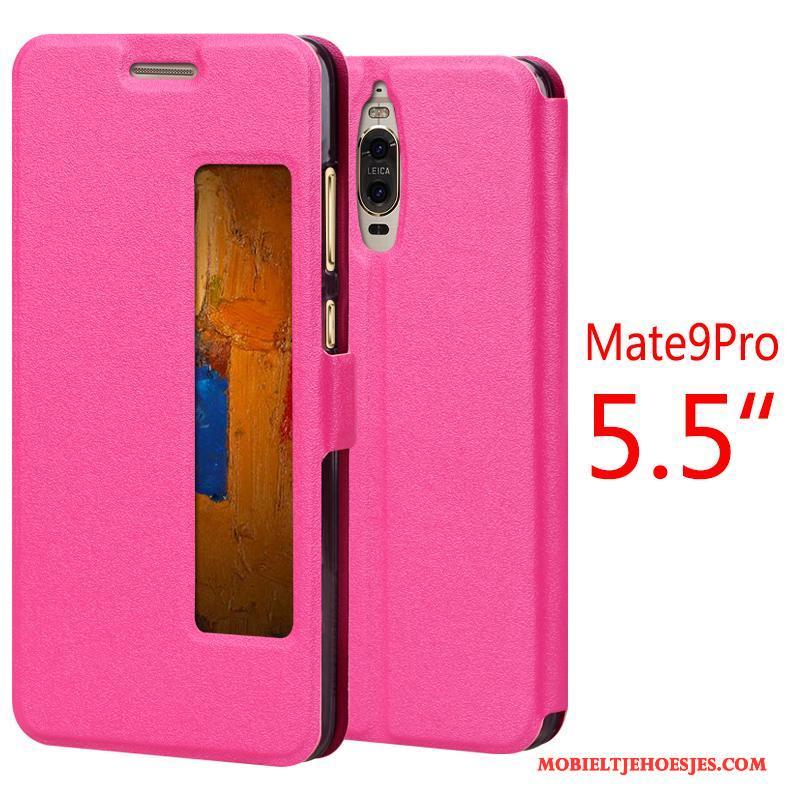 Huawei Mate 9 Pro Folio Bescherming Hoes Leren Etui Mobiele Telefoon Rood Hoesje Telefoon