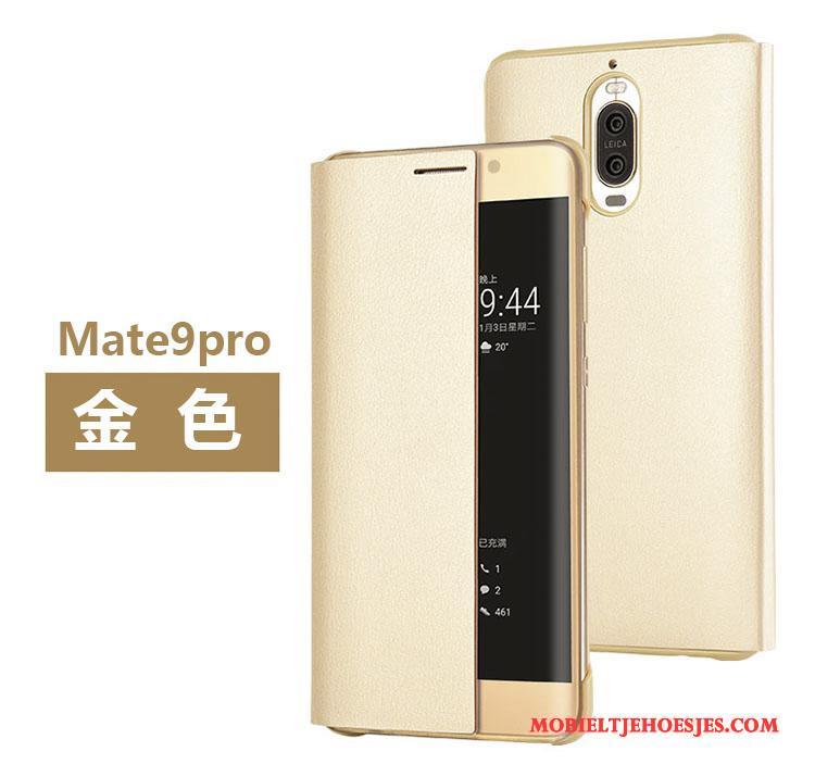 Huawei Mate 9 Pro Hoes Goud Clamshell Leren Etui Hoesje Telefoon