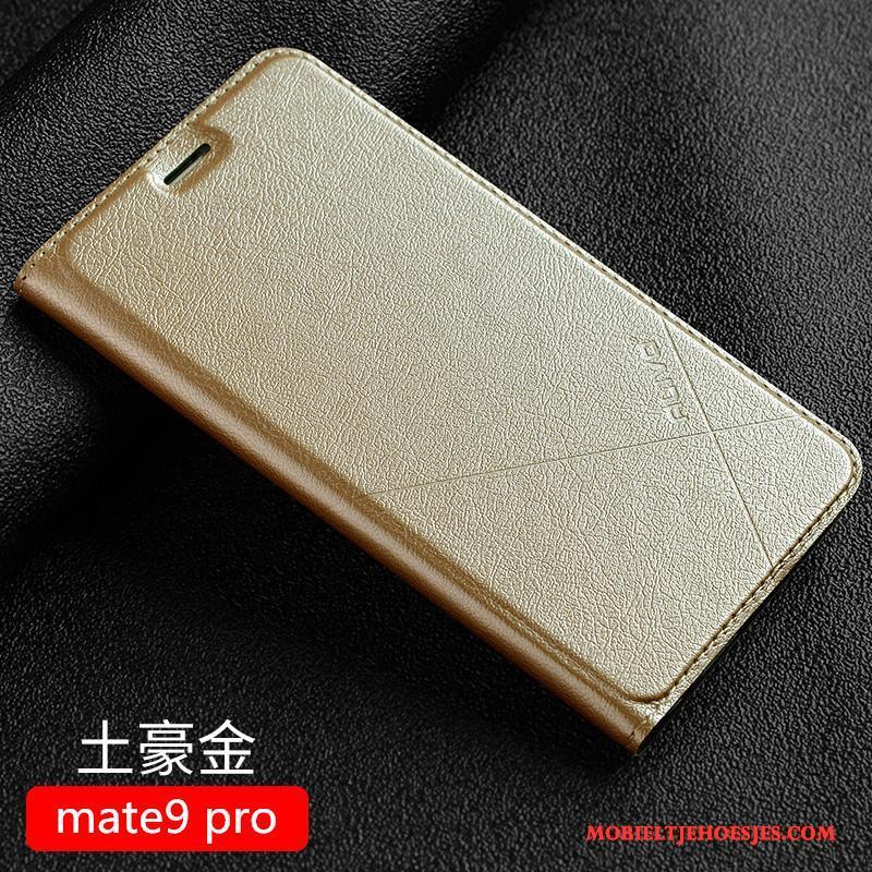 Huawei Mate 9 Pro Hoesje Goud Bescherming Hoes Anti-fall Leren Etui All Inclusive Clamshell