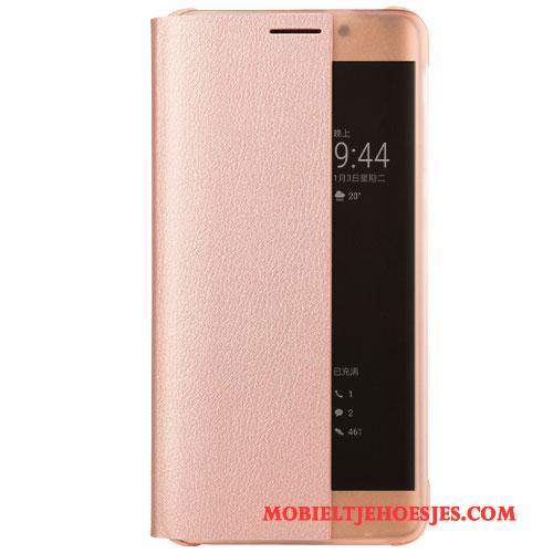 Huawei Mate 9 Pro Roze Leren Etui Clamshell Hoes Hoesje Telefoon Bescherming