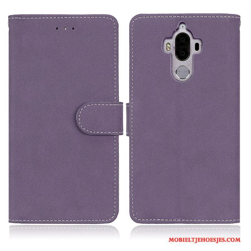 Huawei Mate 9 Purper Leren Etui Kaart Anti-fall Portemonnee Hoesje Telefoon Clamshell