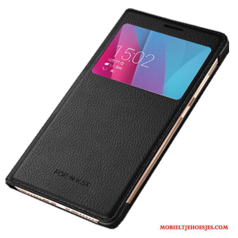 Huawei Mate S Folio Hoesje Telefoon Bescherming Leren Etui Mobiele Telefoon Zwart Ster
