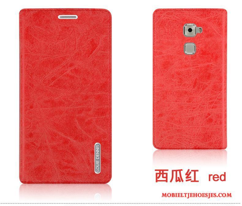 Huawei Mate S Hoesje Grote Mobiele Telefoon Clamshell Duurzaam Rood Leren Etui Achterklep
