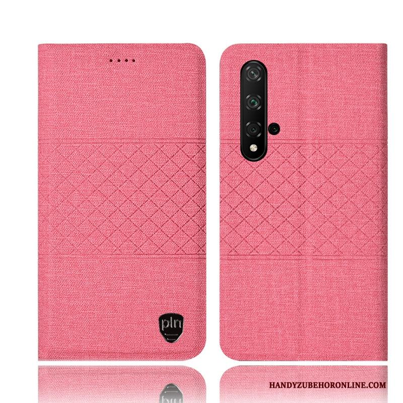 Huawei Nova 5t Hoes Folio Roze Anti-fall Bescherming Katoen En Linnen Hoesje Telefoon