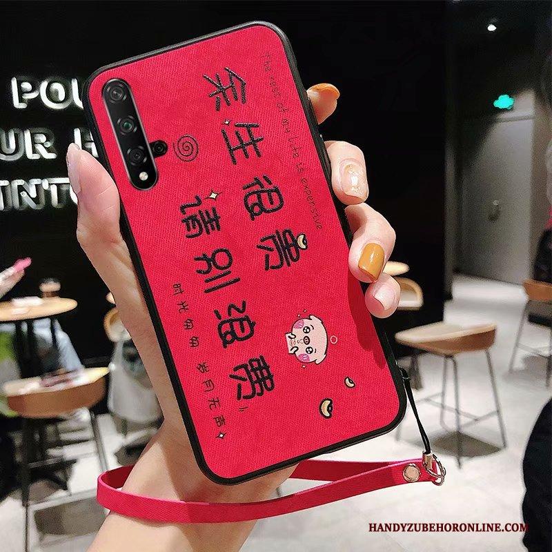 Huawei Nova 5t Hoesje Patroon Anti-fall Eenvoudige Zacht Doek Rood