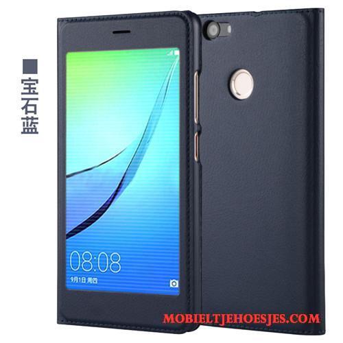 Huawei Nova Bescherming Hoes Leren Etui Mobiele Telefoon Folio Blauw Hoesje Telefoon