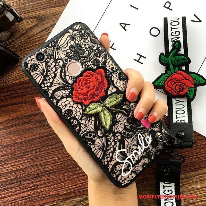 Huawei Nova Hanger Zwart Jeugd Hoes Bescherming Bloemen Hoesje Telefoon