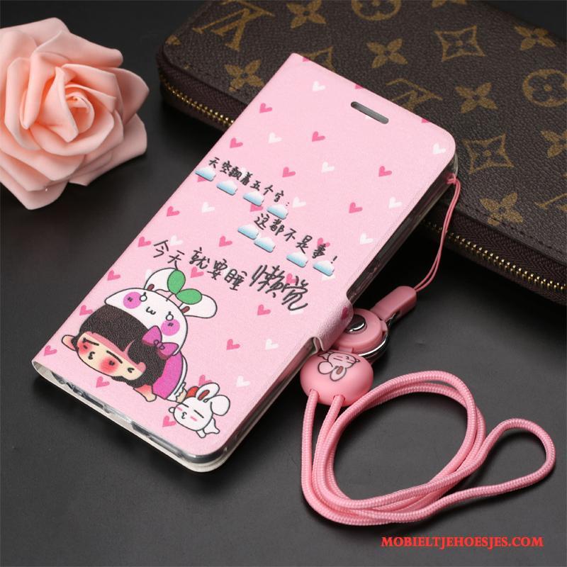 Huawei Nova Hoes Clamshell Anti-fall Siliconen Leren Etui Roze Hoesje Telefoon