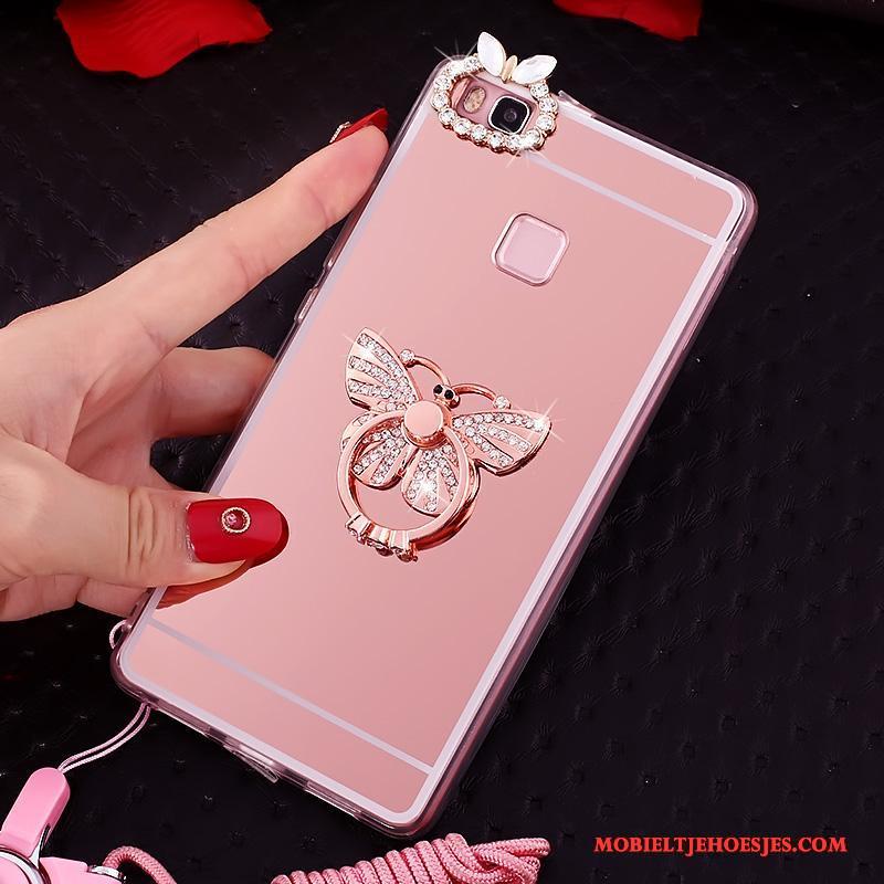 Huawei Nova Ring Siliconen Anti-fall Roze Hoesje Telefoon Hanger Ondersteuning