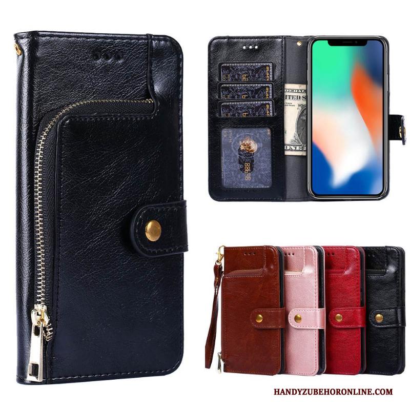 Huawei P Smart+ 2019 Hoesje Folio Wind Soort Aziatische Vrucht Portemonnee Anti-fall Patroon Zwart