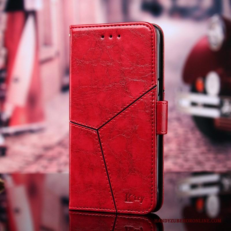 Huawei P Smart 2019 Ondersteuning Leren Etui Klittenband Rood Hoesje Telefoon Mode