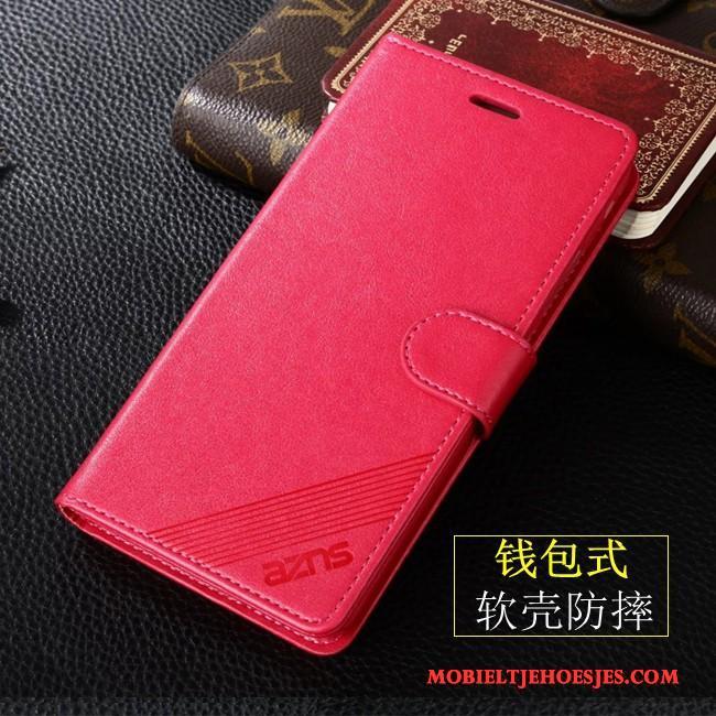 Huawei P Smart Hoesje Telefoon Leren Etui All Inclusive Rood Clamshell Anti-fall