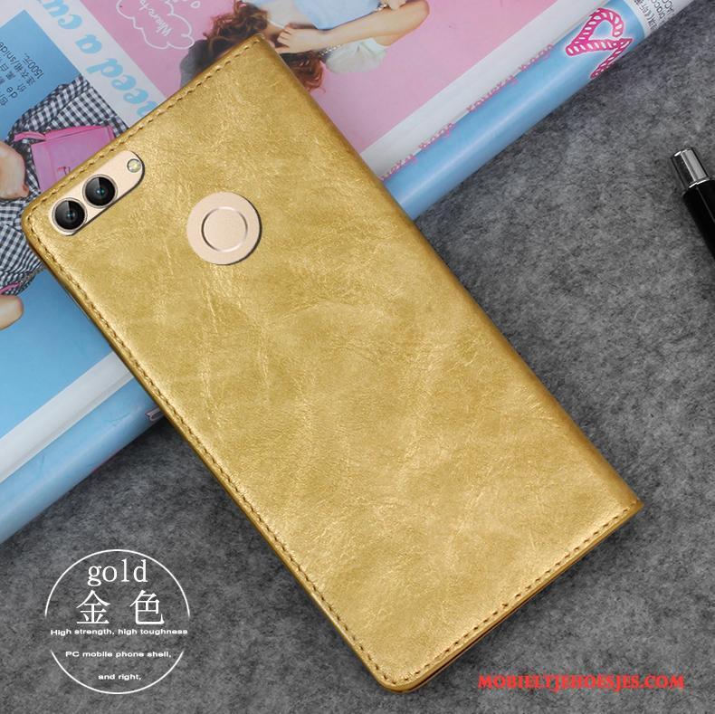 Huawei P Smart Mobiele Telefoon Clamshell Bescherming Hoesje Telefoon Leren Etui Anti-fall Goud